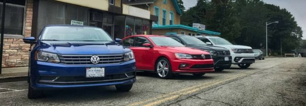 A lineup of VW cars for sale