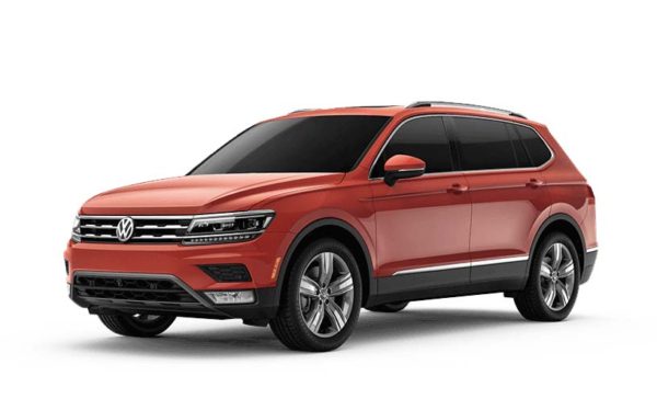 Red 2018 VW Tiguan against white background